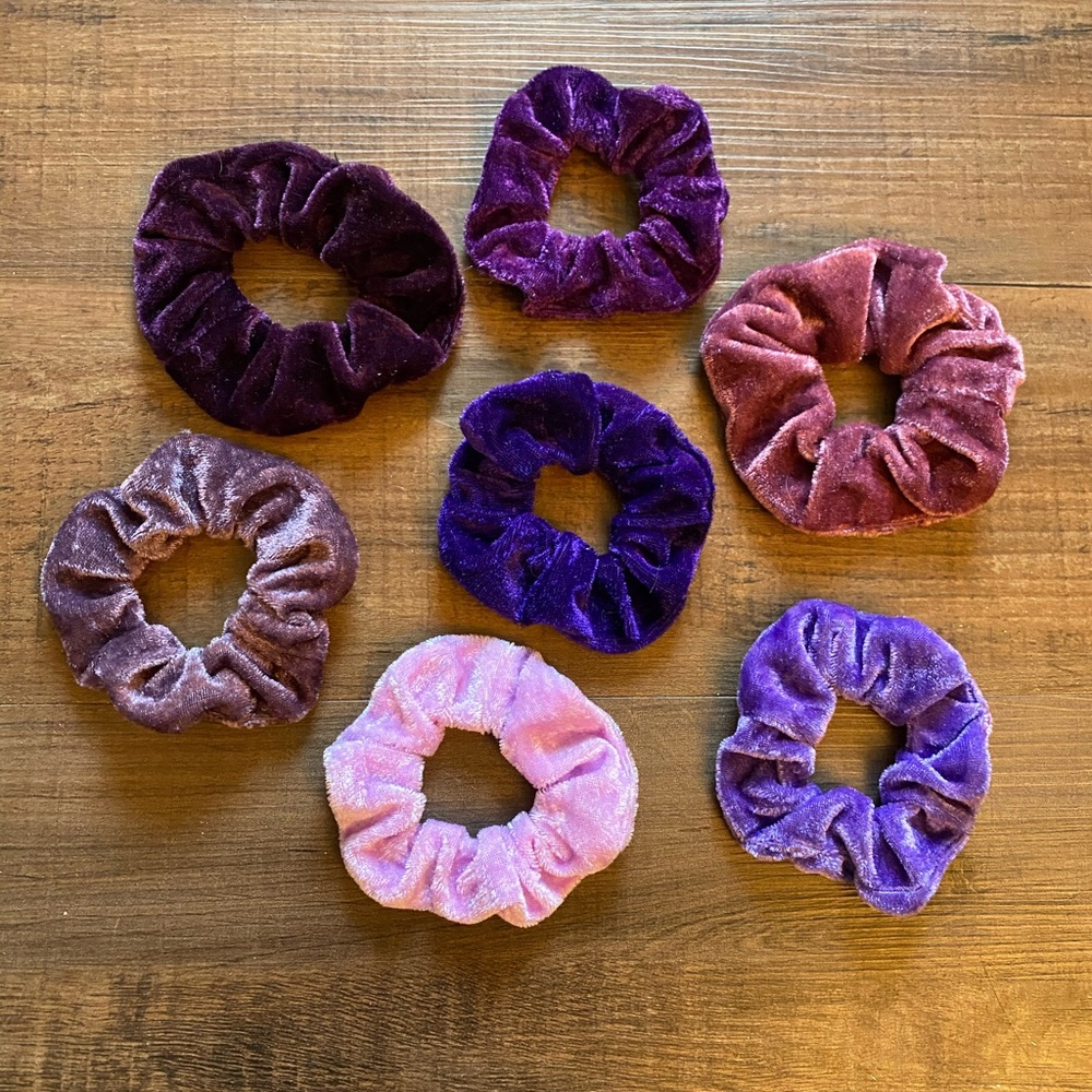 Velvet scrunchies set of seven purple tones